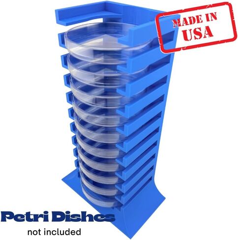 Petri Dish Holder Tower – 11-Slot Vertical Rack for 90 mm Plates – Space-Saving Lab Organizer for Microbiology & Research Benches – Durable Polymer Construction – Made in USA in Saudi Arabia