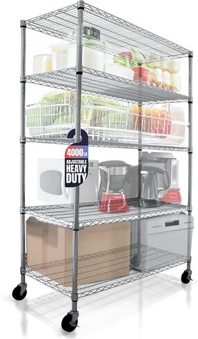 4000 LBS Heavy Duty Wire Rack, 48 x 24 x 76, 5-Tier NSF Commercial Rolling Rack with 4" Industrial Casters, Chrome Metal Wire Shelving for Garage, Kitchen, Adjustable Storage Shelf, Crescent in Saudi Arabia