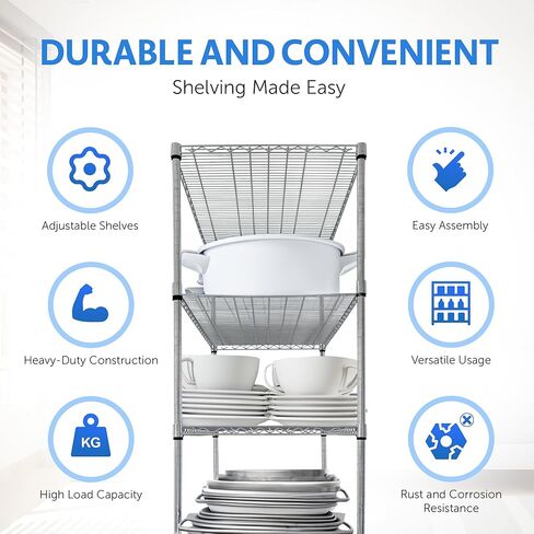 4000 LBS Heavy Duty Wire Rack, 48 x 24 x 76, 5-Tier NSF Commercial Rolling Rack with 4" Industrial Casters, Chrome Metal Wire Shelving for Garage, Kitchen, Adjustable Storage Shelf, Crescent in Saudi Arabia