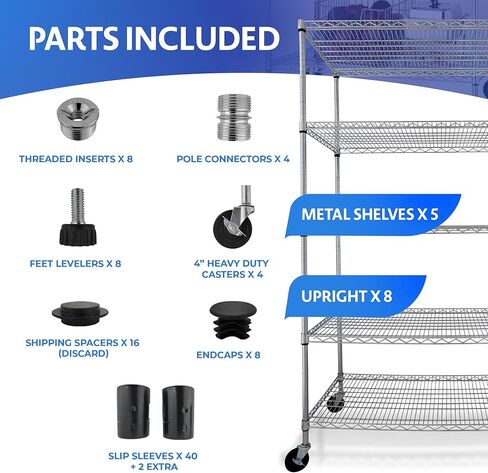 4000 LBS Heavy Duty Wire Rack, 48 x 24 x 76, 5-Tier NSF Commercial Rolling Rack with 4" Industrial Casters, Chrome Metal Wire Shelving for Garage, Kitchen, Adjustable Storage Shelf, Crescent in Saudi Arabia