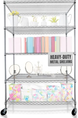 4000 LBS Heavy Duty Wire Rack, 48 x 24 x 76, 5-Tier NSF Commercial Rolling Rack with 4" Industrial Casters, Chrome Metal Wire Shelving for Garage, Kitchen, Adjustable Storage Shelf, Crescent in Saudi Arabia