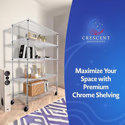 4000 LBS Heavy Duty Wire Rack, 48 x 24 x 76, 5-Tier NSF Commercial Rolling Rack with 4" Industrial Casters, Chrome Metal Wire Shelving for Garage, Kitchen, Adjustable Storage Shelf, Crescent in Saudi Arabia