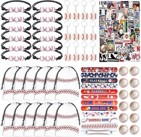 132 Pcs Baseball Party Favors Drawstring Bags Baseball Goodie Bag with Mini Ball, Wristband, Slap bracelets, Keychains, Baseball Stickers,Tattoo Stickers for Baseball Themed Party Supplies in Kuwait