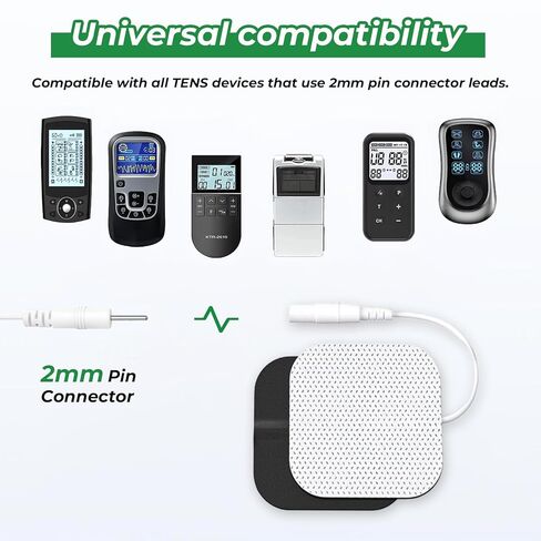40PCS 2"x2" TENS Unit Electrode Pads, Universal 2mm Pin, Reusable, Latex-Free, High Conductivity for Muscle Pain Relief, EMS Stimulators, Self-Adhesive, Non-Irritating in Kuwait