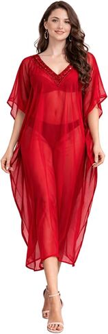 قفطان مطرز يدويًا من Miss Lavish London للنساء - فستان كيمونو لتغطية الشاطئ - فساتين طويلة بنمط قفطان in Kuwait