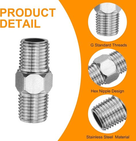 sourcing map 4pcs Hex Nipple Stainless Steel Pipe Fitting G1/2" Male x G1/4" Male Threaded Pipe Adapter Pipe Connector with PTFE Tape for Water, Gas, Fuel Pipeline (Silver Tone, 33.5mm/1.3") in Saudi Arabia