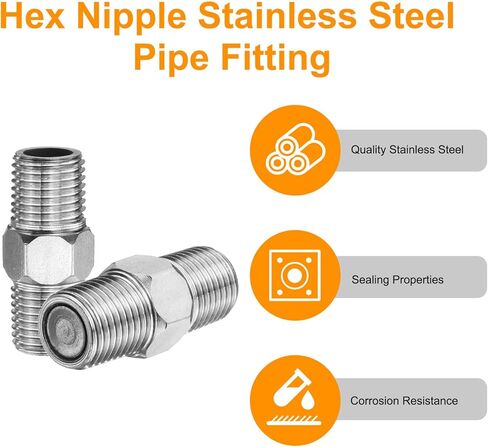 sourcing map 4pcs Hex Nipple Stainless Steel Pipe Fitting G1/2" Male x G1/4" Male Threaded Pipe Adapter Pipe Connector with PTFE Tape for Water, Gas, Fuel Pipeline (Silver Tone, 33.5mm/1.3") in Saudi Arabia