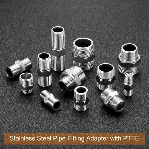 sourcing map 4pcs Hex Nipple Stainless Steel Pipe Fitting G1/2" Male x G1/4" Male Threaded Pipe Adapter Pipe Connector with PTFE Tape for Water, Gas, Fuel Pipeline (Silver Tone, 33.5mm/1.3") in Saudi Arabia