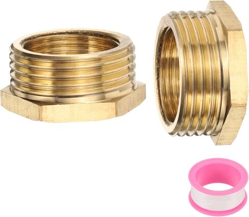 sourcing map 2 Pcs Brass Reducer Hex Bushing G1 Male x G3/4" Female Threaded Reducing Pipe Adapter Fitting with PTFE Tape for Plumbing, Fuel Lines, and Pneumatic Systems(17mm/0.7" Length) in Saudi Arabia