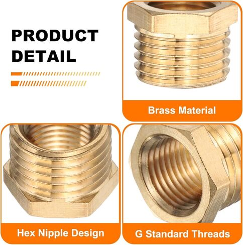 sourcing map 2 Pcs Brass Reducer Hex Bushing G1 Male x G3/4" Female Threaded Reducing Pipe Adapter Fitting with PTFE Tape for Plumbing, Fuel Lines, and Pneumatic Systems(17mm/0.7" Length) in Saudi Arabia