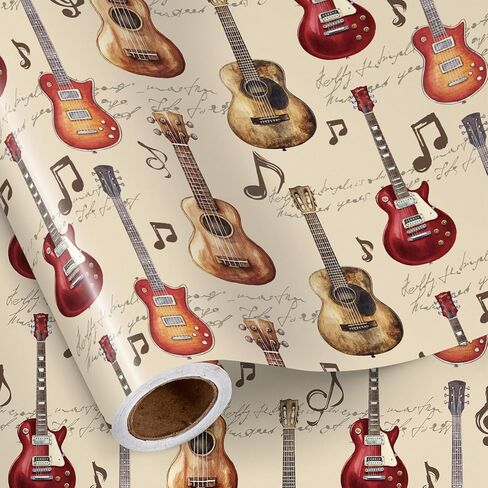 RUSPEPA Music Wrapping Paper Roll for Boys Girls, Mini Roll, Vintage Jazz Instruments Design Gift Wrap for Music Lovers, Birthday, Graduation, Teacher Gifts, 17 Inches x 16.4 Feet in Saudi Arabia