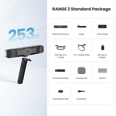 ماسح ضوئي Revopoint Range 2 ثلاثي الأبعاد للطباعة ثلاثية الأبعاد، مسح نموذجي بالألوان الكاملة، يدعم مسح الأجسام الكبيرة لوجه الجسم، ويدعم Win/Android/iOS/macOS in Kuwait