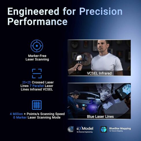 ماسح ضوئي ليزر احترافي لاسلكي ثلاثي الأبعاد من EinScan Rigil، هجين صناعي ثلاثي الوضع (ليزر + VCSEL IR)، دقة 0.04 مم، دقة 0.05 مم، 50 خط ليزر للهندسة العكسية والتصنيع in Kuwait