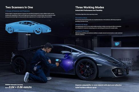 Shining3D [EinScan Rigil Wireless 3D Scanner] حوسبة مدمجة، دقة 0.04 مم، دقة 0.05 مم، 50 خط ليزر مع برنامج المسح الضوئي للهندسة العكسية والتصنيع والفن والتصميم in Kuwait