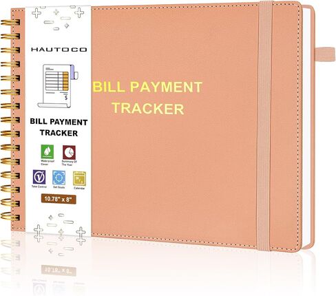 HAUTOCO Hardcover Bill Tracker Notebook Horizontal Monthly Bill Payment Organizer for Personal Budgeting Home Finance with 2 Storage Pocket Expense Checklist Tracking Planner 10.78 x 8'', Olive Green in Saudi Arabia