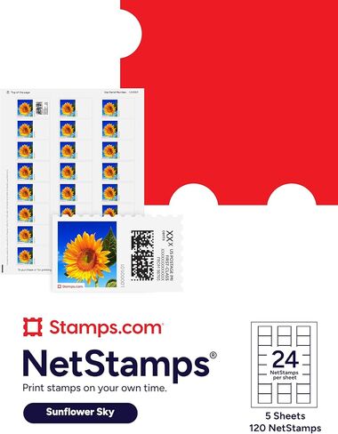 NetStamps Printable Postage Labels (Stamps.com Subscription Required) - Print Approved Postage - Inkjet & Laser Printers - Business, Personal, Home (Sunflower Sky, 5 Sheets) in Kuwait
