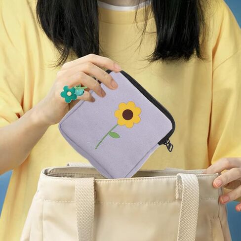 حقيبة نوليتوي قطعتين لمدرسة الفتيات المراهقات، حقيبة تخزين مناديل صحية سرية، منظم وسادة الدورة الشهرية من القماش وحامل سدادة للسفر والمكتب والمحفظة (11.5 × 11.5 سم) in Kuwait