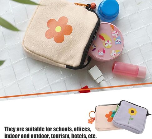 حقيبة نوليتوي قطعتين لمدرسة الفتيات المراهقات، حقيبة تخزين مناديل صحية سرية، منظم وسادة الدورة الشهرية من القماش وحامل سدادة للسفر والمكتب والمحفظة (11.5 × 11.5 سم) in Kuwait