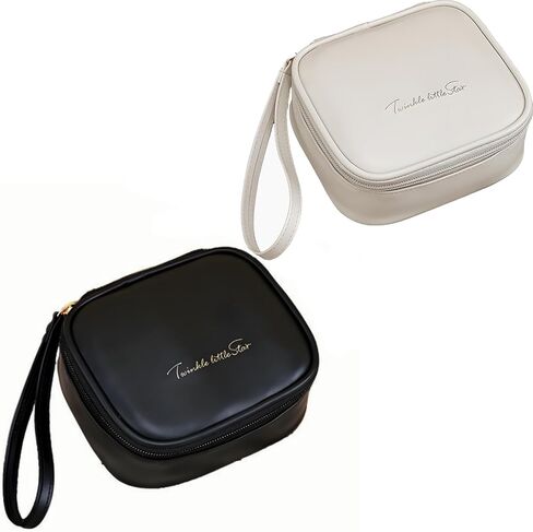 Period Bag, Sanitary Napkins Storage Bag Travel Makeup Bag Cosmetic Bags portable Menstrual Pad Tampons Organizer with Zipper PU Gifts for Women Teen Girls (Black+White) in Saudi Arabia