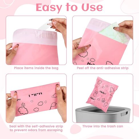 100 Pcs Sanitary Napkin Disposal Bags,Feminine Hygiene Disposal Bags for Pads,Tampon Sanitary Bag for Women Girls Privacy Protection(Pink) in Saudi Arabia