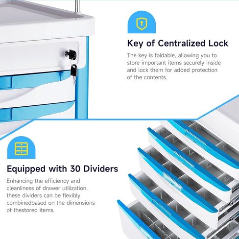 Medical Carts with Wheels, 5-Tier Drawers, Adjustable IV Pole, Silent Casters, Trash Bins, O2 Holder, Needle Disposal Holder & CPR Board, Rolling Crash Carts for Hospital Clinic in Saudi Arabia