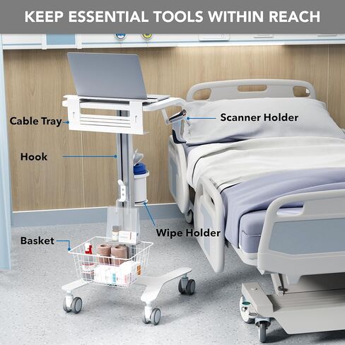 Mount-It! Medical Laptop Cart with Locking Wheels and Anti-Theft Bar, Mobile Computer Workstation for Clinics, Hospitals, Labs – Secure Rolling Cart with Supply Holders and Cable Management in Saudi Arabia