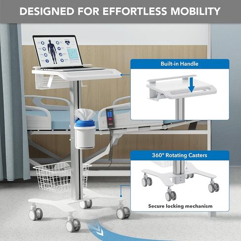 Mount-It! Medical Laptop Cart with Locking Wheels and Anti-Theft Bar, Mobile Computer Workstation for Clinics, Hospitals, Labs – Secure Rolling Cart with Supply Holders and Cable Management in Saudi Arabia
