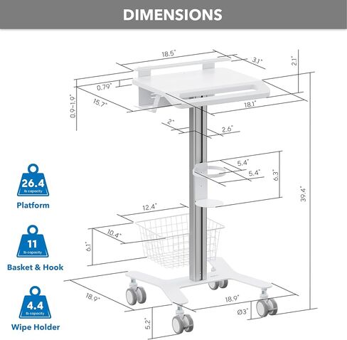 Mount-It! Medical Laptop Cart with Locking Wheels and Anti-Theft Bar, Mobile Computer Workstation for Clinics, Hospitals, Labs – Secure Rolling Cart with Supply Holders and Cable Management in Saudi Arabia