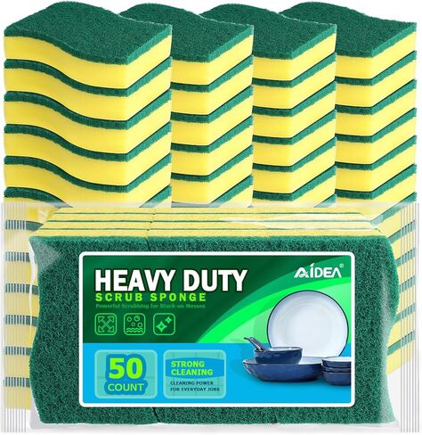 AIDEA Sponges Kitchen, 50 Pack Heavy Duty Dish Sponge, Cleaning Dish Scrubber Sponge for Home and Kitchen, Stink-Free Cleaning Supplies for Pots, Pans in Saudi Arabia