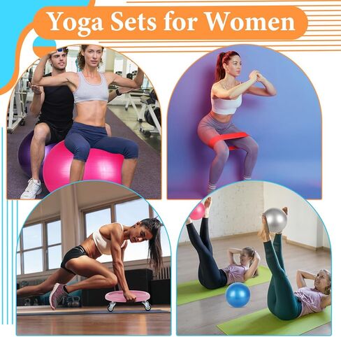 Soulchen 14 Pcs Yoga Pilates Equipment for Women Include Abdominal Roller Wheel 26 Inches Pilate Ball with Pump Exercise Resistance Bands 9.8 Inches Fitness Balls for Home Office Gym Fitness in Saudi Arabia