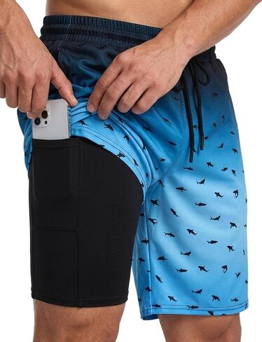 Buauty Mens Swim Trunks with Compression Liner 9 Inch Inseam Quick Dry Swim Shorts Men Board Short Swimsuit with Pockets in Saudi Arabia