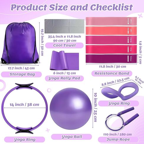 Pilates Equipment Set for Women - 12PCS Pilates Starter Accessories Kit with 10'' Ball, Magic Circle, Yoga Ring, Resistance Bands, Stretching Strap for Home Workout Exercise Beginner Essentials in Saudi Arabia