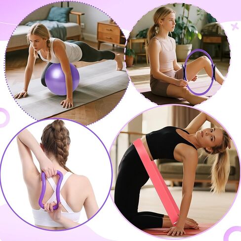 Pilates Equipment Set for Women - 12PCS Pilates Starter Accessories Kit with 10'' Ball, Magic Circle, Yoga Ring, Resistance Bands, Stretching Strap for Home Workout Exercise Beginner Essentials in Saudi Arabia