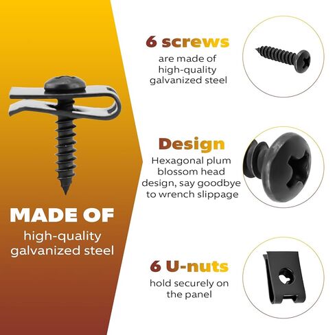 طقم براغي توركس وصواميل مسطحة للوحة الجسم، براغي توركس M6 × 25 مم مع صواميل بلاستيكية مسطحة متوافقة مع Polaris Ranger وRZR وعام (2014-2025)، بديل لـ 7519650 و7547674، مجموعة من 6 in Kuwait