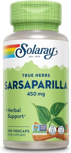 SOLARAY جذر Sarsaparilla 450 مجم - دعم عشبي تقليدي - غير معدل وراثيًا، نباتي، تم التحقق منه معمليًا - ضمان استعادة الأموال لمدة 60 يومًا - 100 وجبة، 100 كبسولة نباتية in Saudi Arabia
