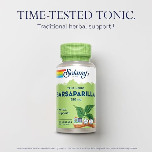 SOLARAY جذر Sarsaparilla 450 مجم - دعم عشبي تقليدي - غير معدل وراثيًا، نباتي، تم التحقق منه معمليًا - ضمان استعادة الأموال لمدة 60 يومًا - 100 وجبة، 100 كبسولة نباتية in Saudi Arabia
