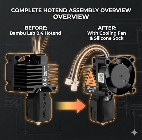 Original Bambuu Lab X1C, X1E Hotend Complete Kit All-in-one Hardened Steel 0.4mm Nozzle, Cooling Fan&Heating Block for X1 Series 3D Printer Extruder Heating Block Replacement in Saudi Arabia