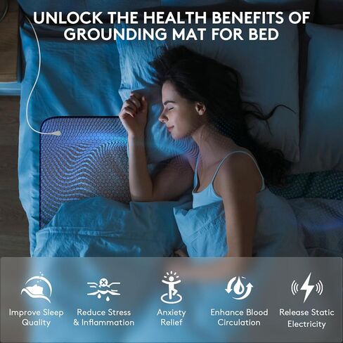 حصيرة أرضية من الجرافين للسرير: وسادة أرضية لتحسين النوم وتقليل القلق والالتهاب - وسادة نوم موصلة مضادة للانزلاق مع سلك بطول 15 قدم وقلم اختبار 24.4 بوصة × 60 بوصة in Kuwait