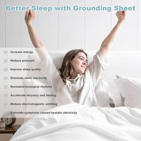 Grounding Sheets King Size,Grounding Flat Sheets 20% Silver for Bed Sleeping for Better Sleep,Grounding Sheets with Grounding Cord in Kuwait