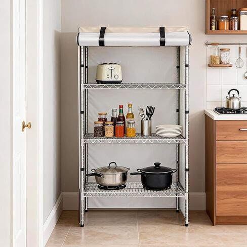 غطاء رف سلكي من Rileytee، أغطية أرفف مقاومة للماء والغبار 600D شديدة التحمل لرفوف الأسلاك، غطاء رف تخزين خارجي للحامل بسحاب، 48 بوصة عرض × 18 بوصة عمق × 72 بوصة ارتفاع، (بيج وبني) in Kuwait