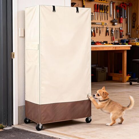 غطاء رف سلكي من Rileytee، أغطية أرفف مقاومة للماء والغبار 600D شديدة التحمل لرفوف الأسلاك، غطاء رف تخزين خارجي للحامل بسحاب، 48 بوصة عرض × 18 بوصة عمق × 72 بوصة ارتفاع، (بيج وبني) in Kuwait