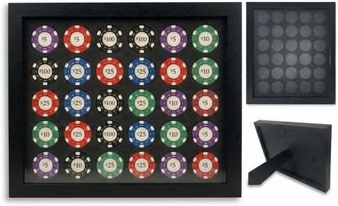 علبة عرض شرائح البوكر لـ 30 شريحة: صندوق ظلال لحامل العملات المعدنية مقاس 39/40 مم، أو إطار عرض على الحائط أو سطح الطاولة للمجموعات in Kuwait