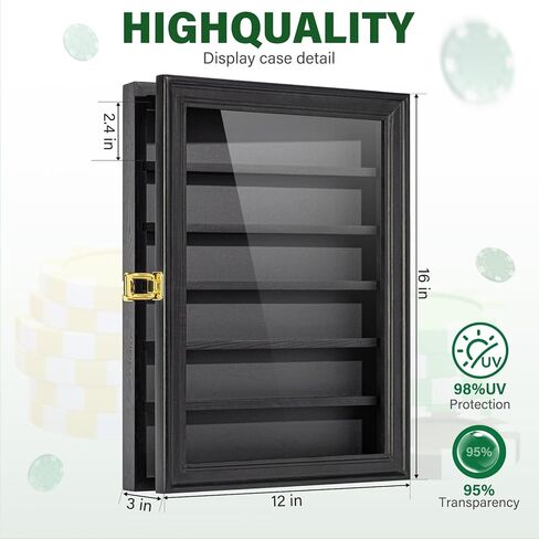 علبة عرض رقاقة البوكر، حامل عرض رقاقة كازينو خشبي 5 طبقات 16 × 12 × 3 بوصة لـ 60 شريحة، إطار عرض رقاقة لعبة البوكر الأسود ورف معلق على الحائط، لمسات ديكور منزلية أنيقة لهواة الجمع in Kuwait