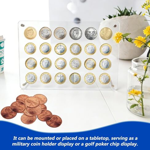 24 قطعة من حامل شرائح الكازينو، حافظة عرض شرائح البوكر الأكريليك، عرض عملة التحدي للعملات التذكارية لرقائق البوكر، مثبتة على الحائط أو الطاولة (13.6 × 9.3 بوصة) in Kuwait