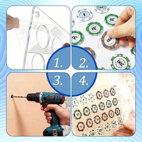 24 قطعة من حامل شرائح الكازينو، حافظة عرض شرائح البوكر الأكريليك، عرض عملة التحدي للعملات التذكارية لرقائق البوكر، مثبتة على الحائط أو الطاولة (13.6 × 9.3 بوصة) in Kuwait