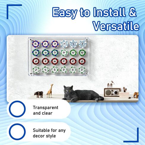 24 قطعة من حامل شرائح الكازينو، حافظة عرض شرائح البوكر الأكريليك، عرض عملة التحدي للعملات التذكارية لرقائق البوكر، مثبتة على الحائط أو الطاولة (13.6 × 9.3 بوصة) in Kuwait