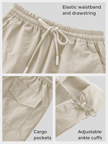 Girls Parachute Cargo Pants Size 14 Drawstring Waterproof Causal Hiking Pants for Girl Khaki Pockets Lightweight Running Joggers in Saudi Arabia