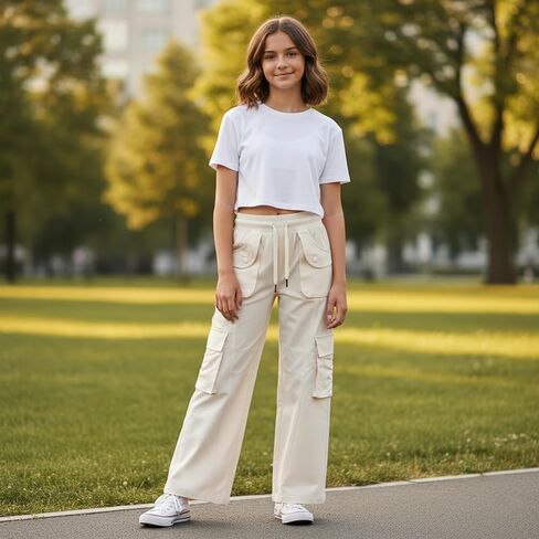 Rolanko Baggy Cargo Pants for Girls Hiking Pants Waterproof Lightweight Quick Dry Joggers for School Outdoor Travel (Beige, 14-15Y) in Saudi Arabia