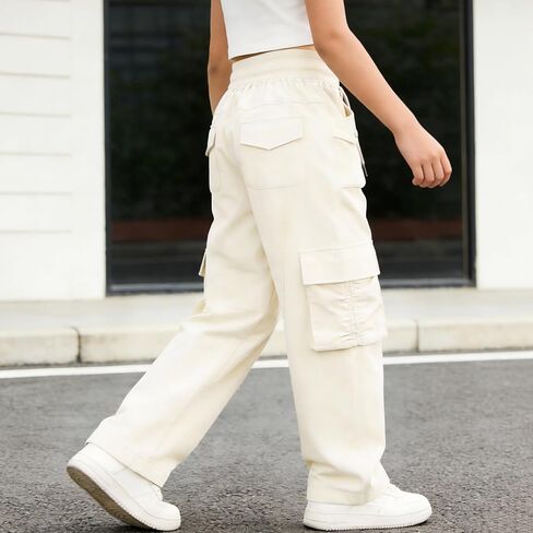 Rolanko Baggy Cargo Pants for Girls Hiking Pants Waterproof Lightweight Quick Dry Joggers for School Outdoor Travel (Beige, 14-15Y) in Saudi Arabia