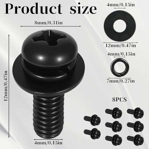 8 Pcs VESA Mount Screws M4 10mm Screws Washers Stainless Steel TV Mounting Hardware Kit for 75x75 / 100x100 TV & Monitor Wall Mounts Bracket Fixing(Black) in Kuwait